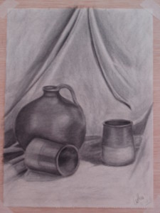 carboncillo sobre papel, bodegón